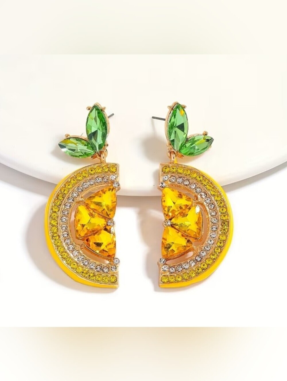 🆕️ Green and Yellow Crystal Lemon Drop Earrings - Women Jewelry NWOT